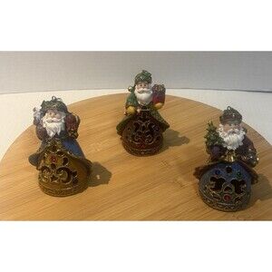 Lot Of 3 Jewelled Santa Ornament Red Blue Green 4.25" Resin Vintage